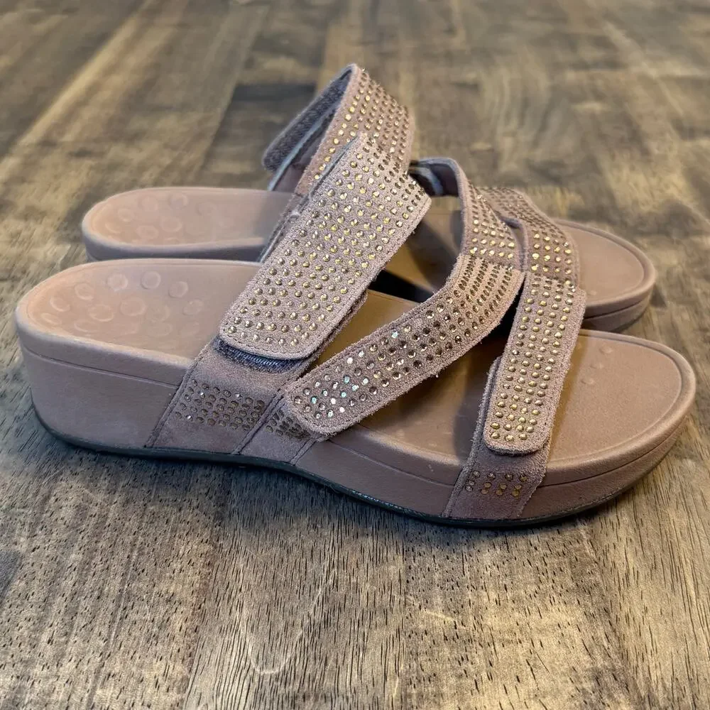 Vionic Sandal Alexis Rhinestone Leather Slip On Arch Support Rosegold Women's 6